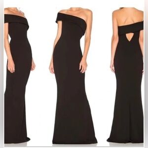 Katie May Titan One-Shoulder Cut Out Crepe Gown in Black